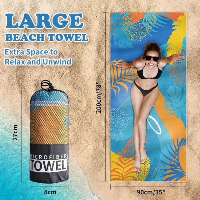 Detalle de Microfibre Beach Towels for Adults 200x90cm (2 Pack) – 250 GSM Sand Free Quick Dry Towels in Gift Box