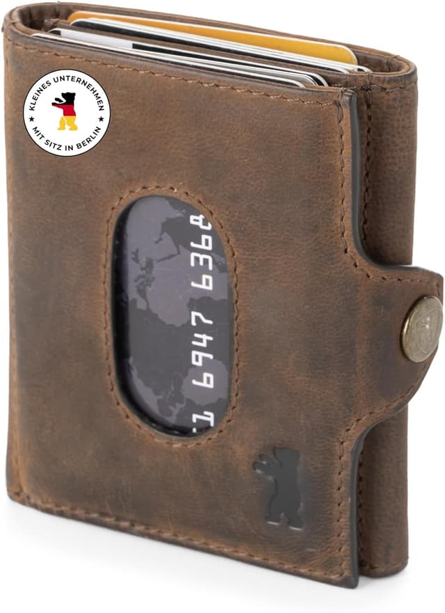 Detalle de Berliner Bags Vintage Slim Wallet Hamburg Leder-Minibörse mit TÜV-geprüftem RFID-Schutz – Braun