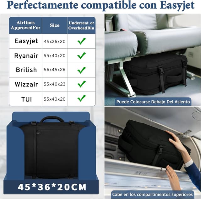 Detalle de Handgepäck-Rucksack 45x36x20 für Flugzeug