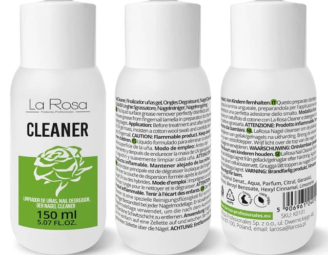 Detalle de LaRosa Nail CLEANER 150 ml – Nagelreiniger & Entfetter für Nagellack und Gelnägel (Ethylalkohol, mit Zitronenduft)