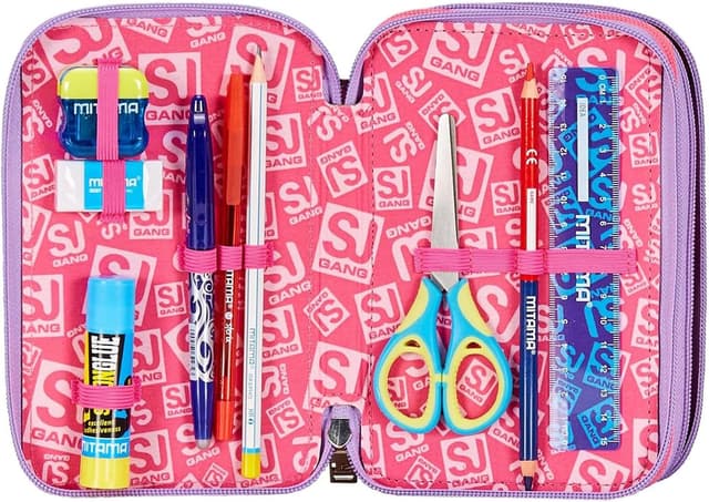Detalle de Astuccio SJ Gang 3 zip Sphere Full Girl rosa con 3 scomparti e set da 45 pezzi