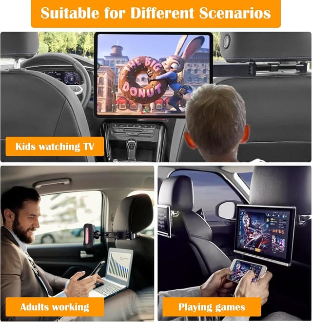 Thumbnail 6 de YADOBIG Tablet Halterung Auto Kopfstütze mit 360° Drehung und teleskopischem Arm (4,7–13 Zoll) – für iPad & Switch, Schwarz