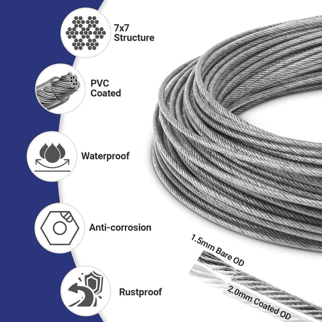Detalle de Xyxu Garden Wire for Climbing Plants Trellis Kit (50m, 2mm PVC-coated stainless steel) with M5 turnbuckles