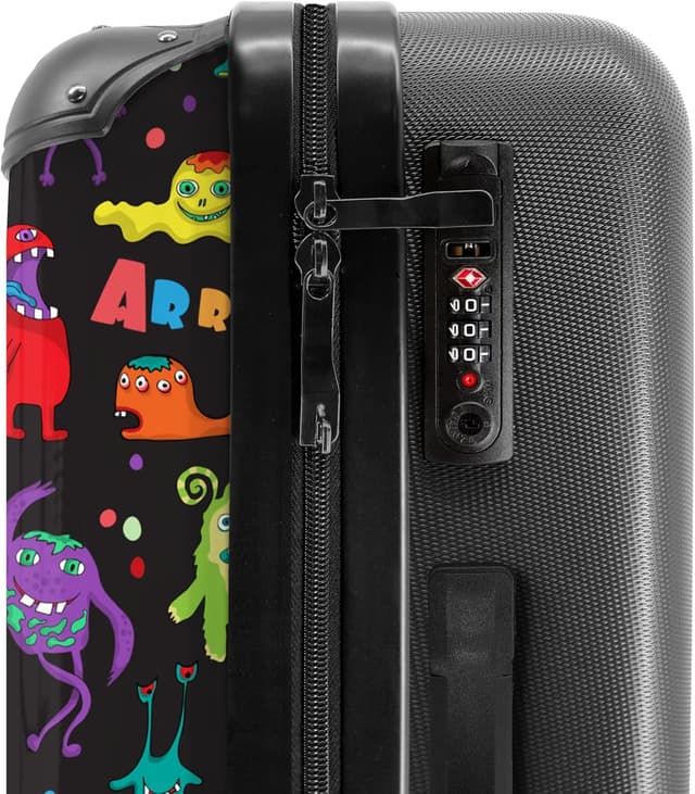 Detalle de Valigia Bambini NoBoringSuitcases.com grande con serratura TSA, 67 cm e 72 L (Mostri - Nero)