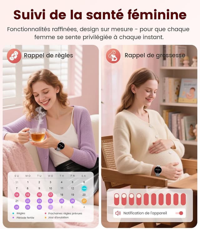 Detalle 2 de LIGE FV21 : montre connectée femme AMOLED 1,43" avec 2 bracelets (argentée) et 120+ modes sportifs