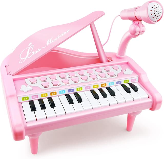 Detalle de Love&Mini 24-Key Toddler Piano Keyboard Toy with Microphone (Pink) for Ages 1–5