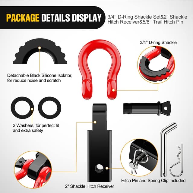 Detalle 2 de Nilight 2-Inch Shackle Hitch Receiver Recovery Kit (45,000 LBs) with 3/4" D-Ring Shackle