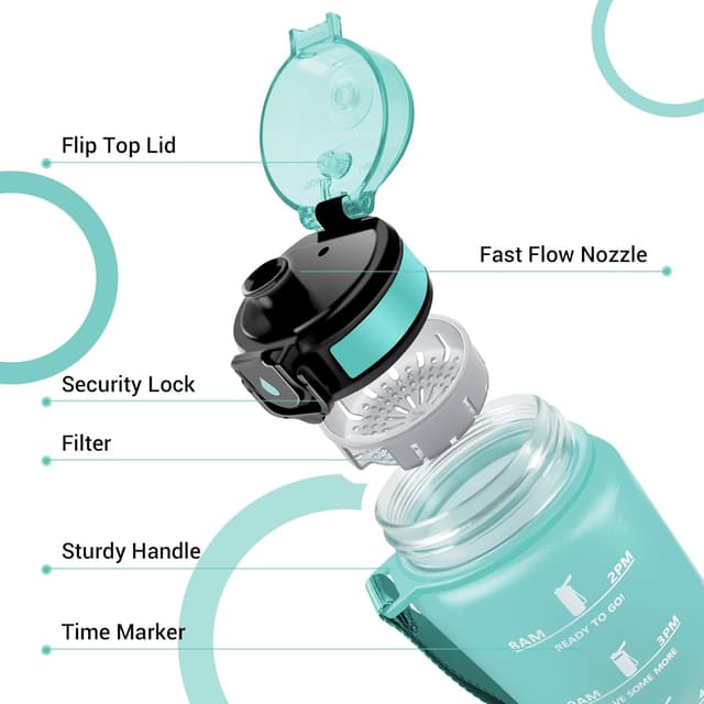 Thumbnail 1 de Borraccia 1 litro con filtro motivazionale e indicatore del tempo 🚰