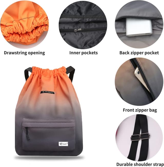 Detalle de Risefit Waterproof Swimming Bags Drawstring Gym Bag Backpack for Adults – waterproof storage with pockets