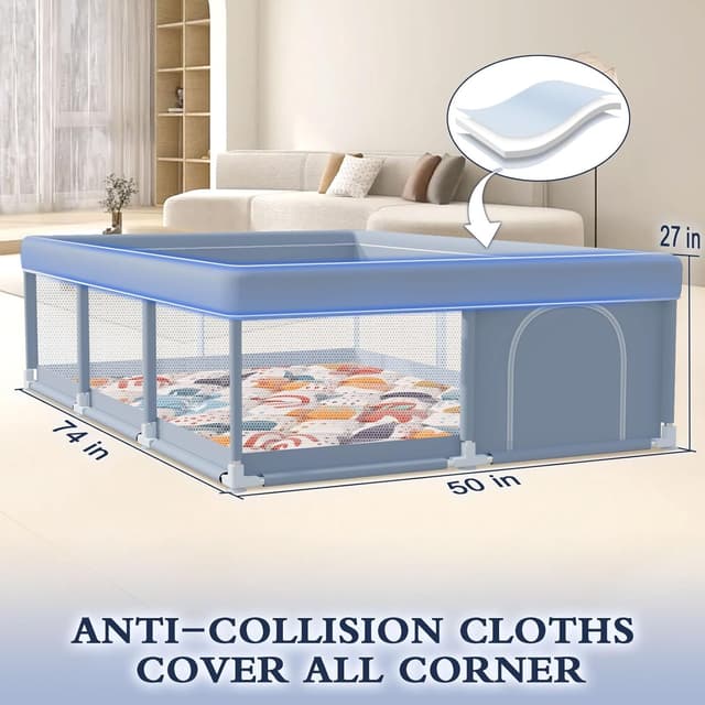 Detalle de XVISHX 74 x 50 Inch Baby Playpen with Mat, Baby Playard for Indoor & Outdoor Use (Grey)