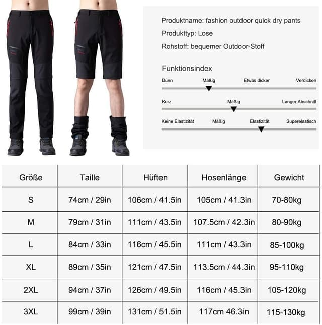 Detalle de SANMIO Pantaloni Trekking Uomo convertibili softshell con asciugatura veloce