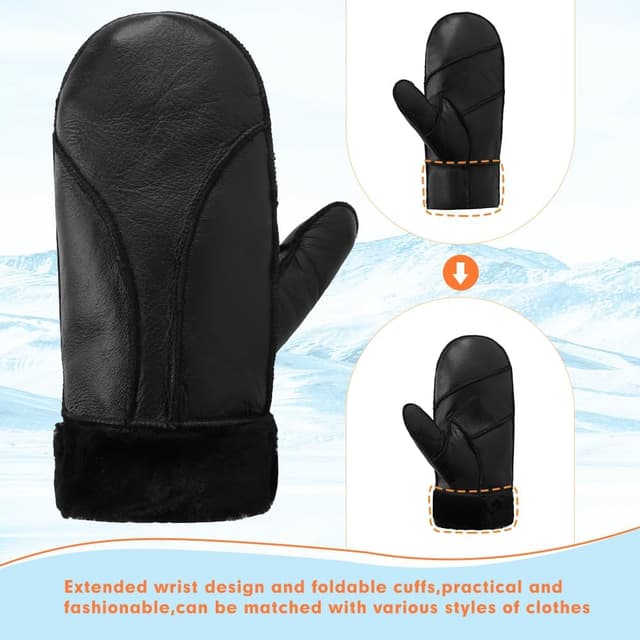 Thumbnail 4 de MGGMOKAY Gants en cuir doublés laine pour homme, gants d’hiver chauds