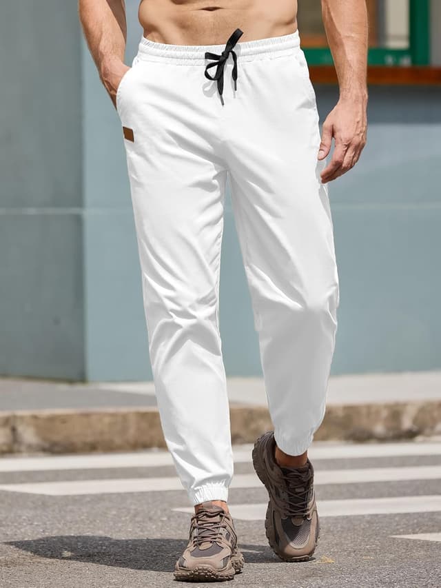 Detalle de PLEPAN Mens Casual Cargo Joggers — Cotton Drawstring Chino Pants