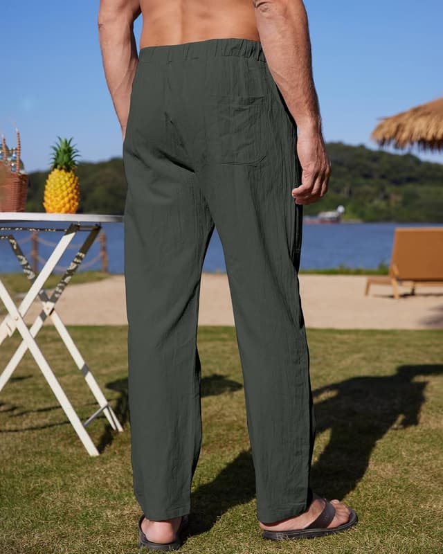 Thumbnail 2 de YAOBAOLE Pantalon homme en lin et coton décontracté – toile légère à taille élastique