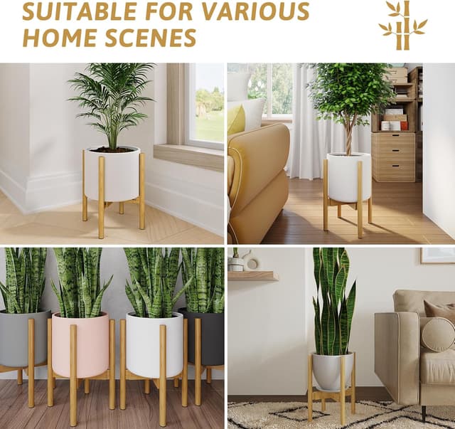 Detalle de Portapiante da interno Bamworld con piedistallo telescopico regolabile (bambù naturale) altezza 32 cm