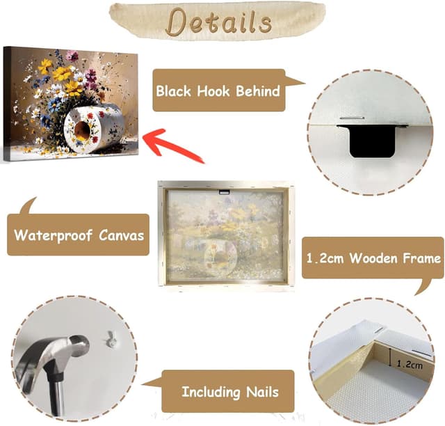 Thumbnail 6 de TANXM Flower Toilet Paper Rolls Wall Art 12"x16" 🖼