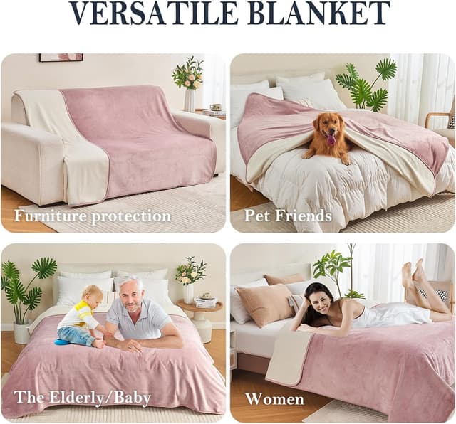 Detalle de Yaning Waterproof Blanket 203x228cm in Dusty Pink/Off White – reversible leakproof bed, sofa & car cover