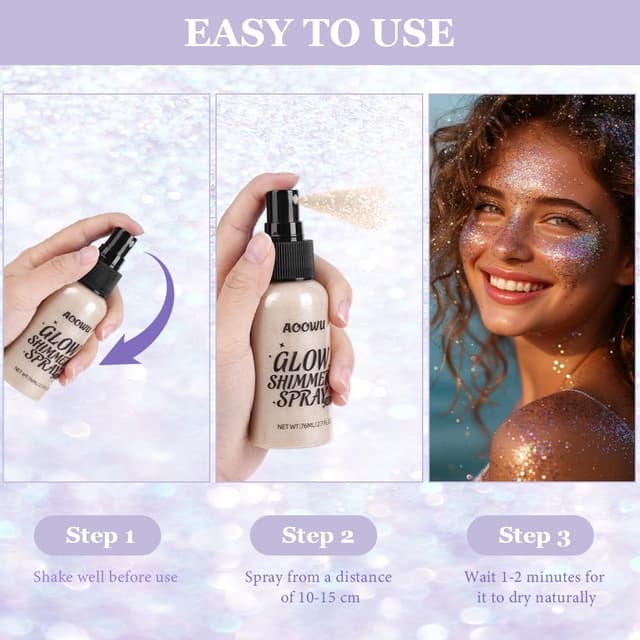 Detalle de AOOWU Glitzerspray für Haare, Gesicht und Körper – schimmernder Glanz im Sprühdesign (Modell 03)