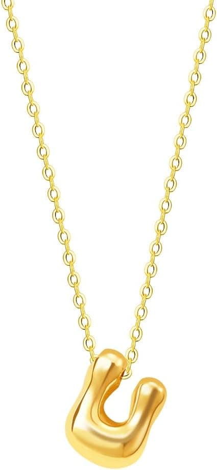 Detalle de Viwind Buchstaben-Anhänger Halskette für Damen (Bubble Letter A–Z), 48 cm, einstellbar – Geschenkbox