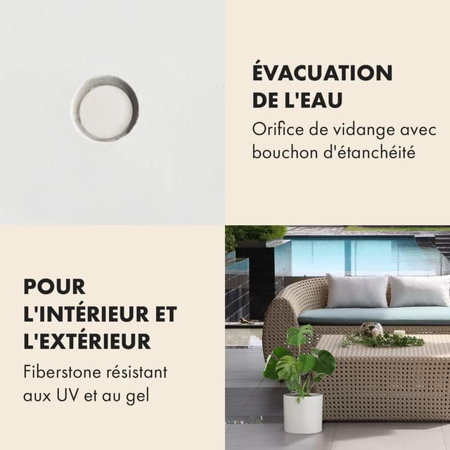 Detalle de Pot de Fleur Fiberstone pour intérieur & extérieur, grand format avec bouchon de drainage — lot de 2