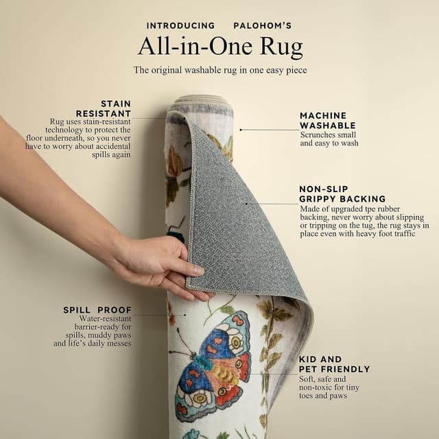 Detalle de Washable 9x12 Area Rug for Living Room, Low Pile Vintage Style (Stain-Resistant, Non-Slip)