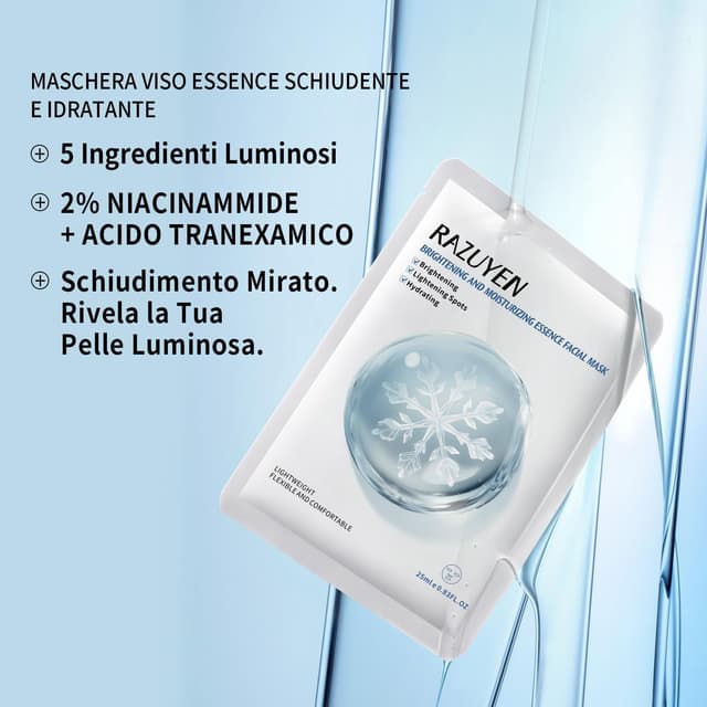 Detalle de Set di 9 maschere facciali RAZUYEN con peptidi, vitamina C e pantenolo B5