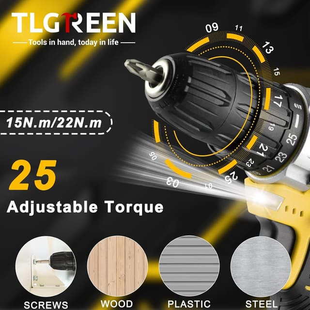 Detalle 2 de TLGREEN Perceuse à percussion sans fil 12V — Coffret 138 pièces
