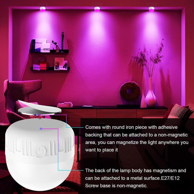 Detalle de LGMCF E14 wiederaufladbare Akku-Glühbirne mit Fernbedienung (2er-Set), 8 W, dimmbar, RGB & 3 Farben