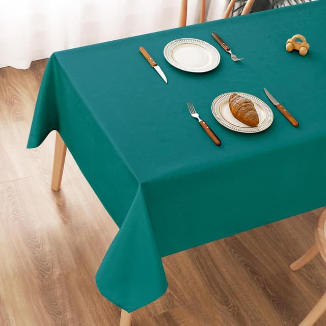 Detalle de AooHome Tischdecke abwaschbar in Blaugrün (100x140 cm) mit Leinen-Optik und Lotuseffekt