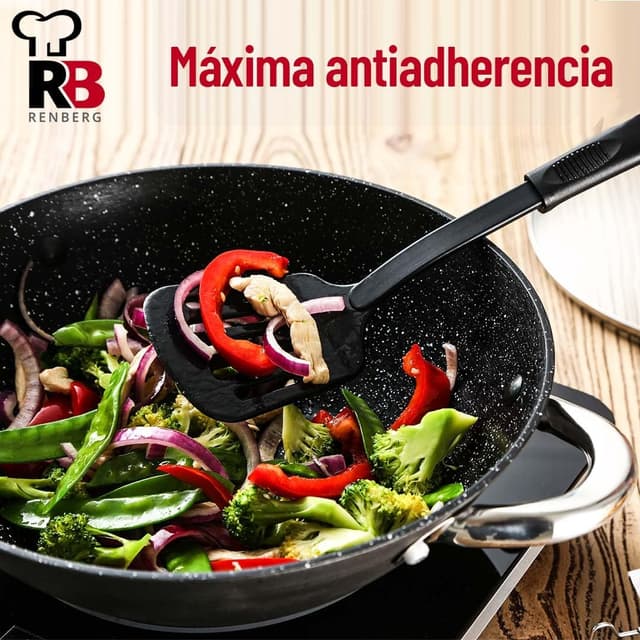 Detalle 2 de RENBERG Wasabi Wok 🍳 | Sartén Multifuncional con Tapa de Vidrio