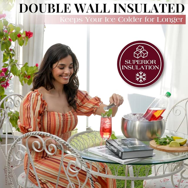 Detalle de Gusto Nostro 4.1L Insulated Ice Bucket with Lid and Tongs (Double-Wall Stainless Steel)