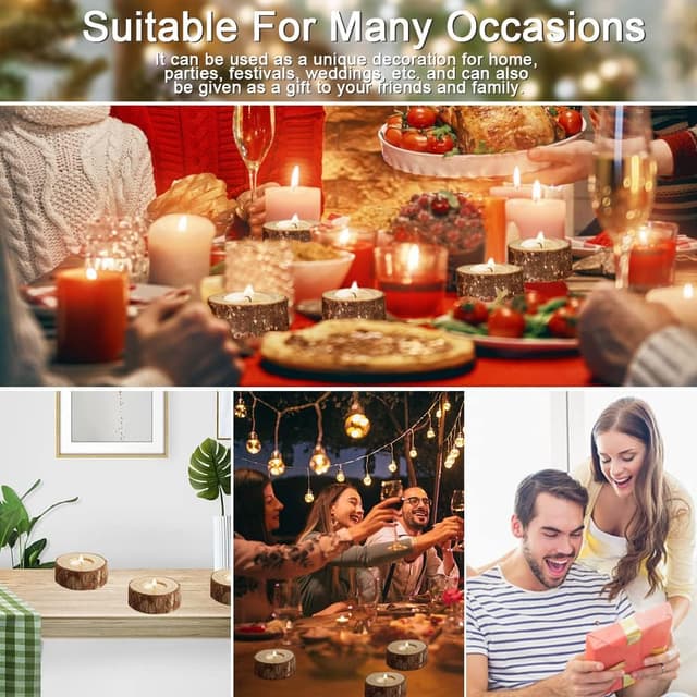 Thumbnail 6 de EMAGEREN 12 Wooden Tea Light Candle Holders set – rustic wooden votive holders for wedding centrepieces