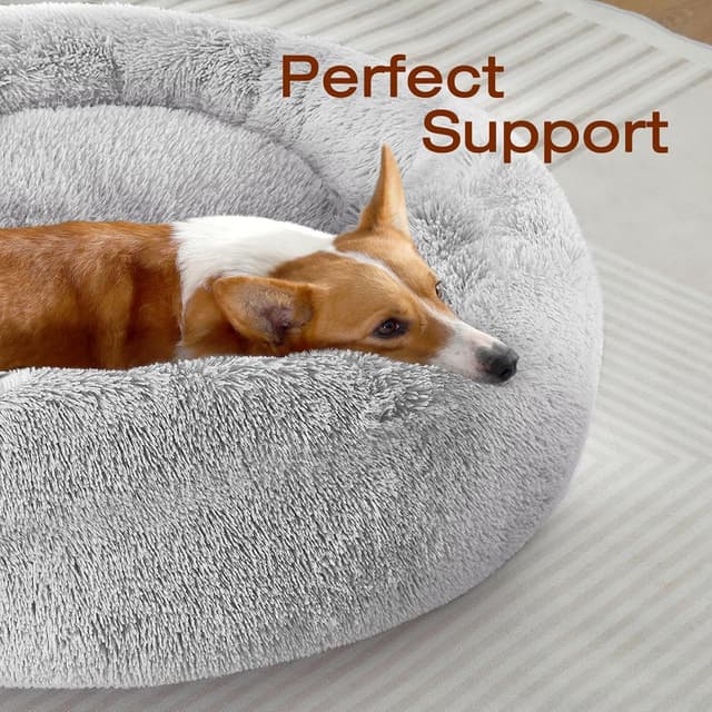 Detalle de JOLLYVOGUE Dog & Cat Donut Bed (23") for Calming Anti-Anxiety Comfort