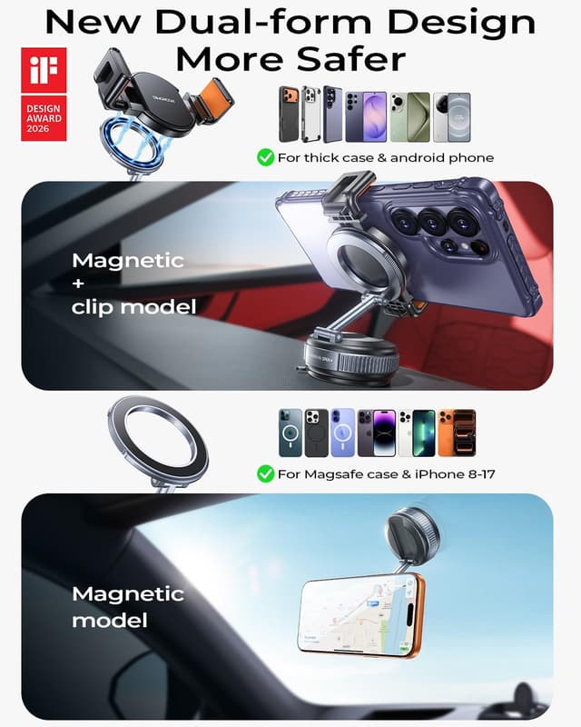Thumbnail 6 de DIMONCOAT MagSafe Handyhalterung fürs Auto mit Saugnapf & Klemme – 360° verstellbar, kein Metallring nötig