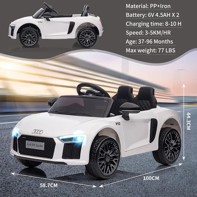 Detalle 2 de Audi R8 Spyder Licenza Ufficiale 12V per bambini (edizione polizia) con telecomando 2.4G, luci LED e sirena