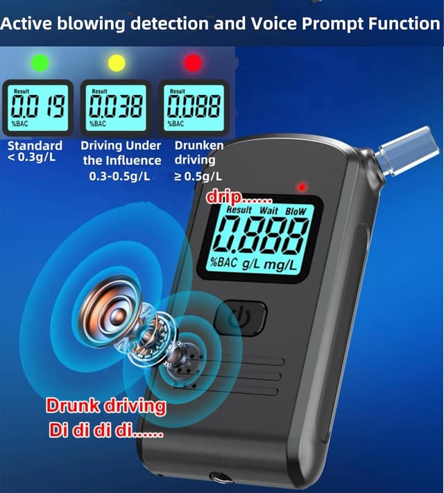 Detalle 2 de Pozxiol etilometro portatile certificato con apposito boccaglio e test rapido per uso domestico e feste