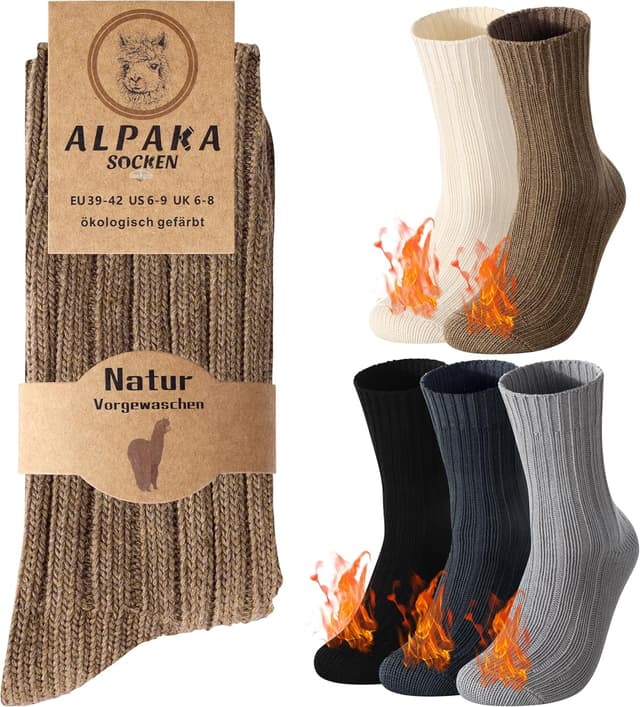 Detalle de Belloxis Alpaca Socks for Women Cashmere Thermal Bed Socks (Warm Wool, 5 Pairs) – UK 6-8