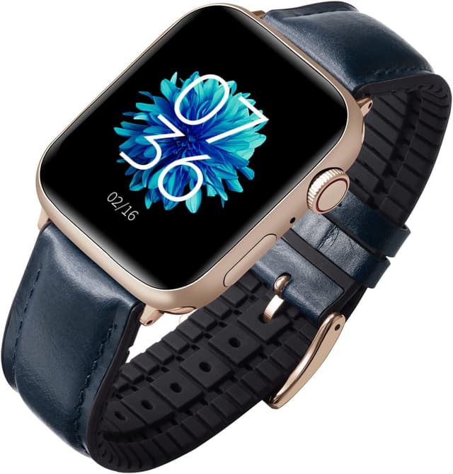 Detalle 2 de BINLUN oil wax leather & silicone hybrid Apple Watch strap (38–42mm, compatible with many Series)