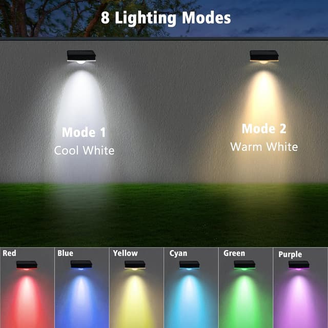 Detalle de Echosari solar fence lights RGB, 8 pack