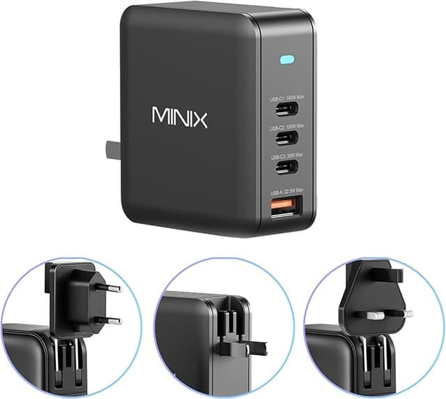 Detalle de MINIX Cargador GaN II USB-C 165W ⚡, 4 puertos para MacBook y más
