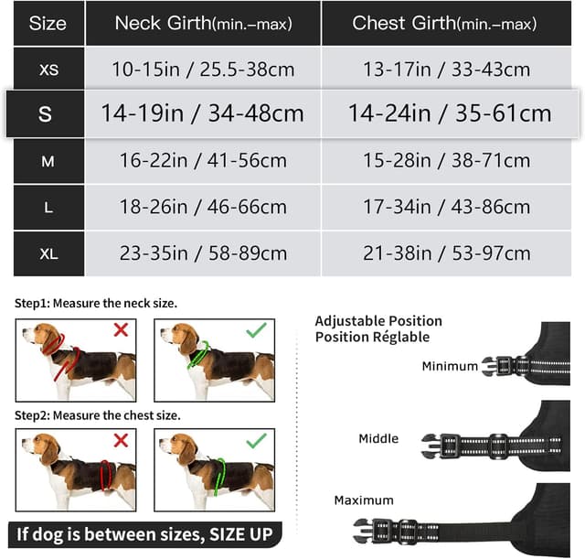 Detalle 2 de HEELE Hundegeschirr ohne Zug (No-Pull) mit reflektierenden Streifen, Schwarz – einstellbar, gepolsterter Griff, Größe S