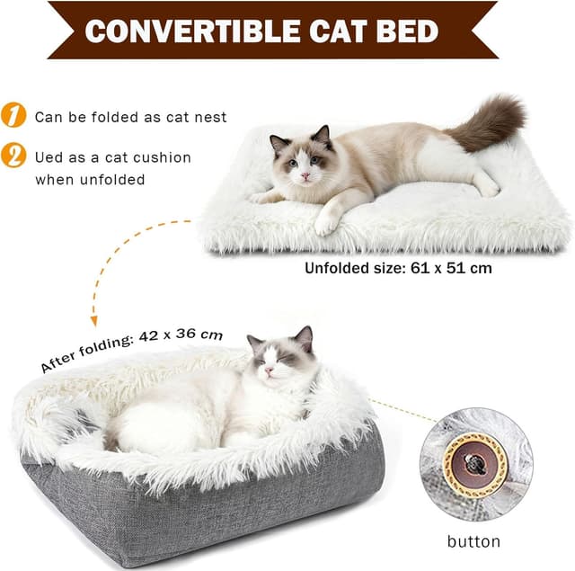 Detalle 2 de MAIYADUO weiches, waschbares Katzenbett 2-in-1 (falten & als Schlafsack nutzen) 42 x 36 cm