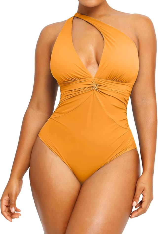 Detalle de SHAPELLX Women’s One-Piece Swimsuit with Tummy Control, Ruched V-Neck & Removable Cups