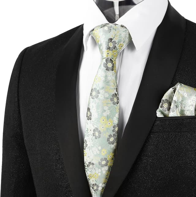 Detalle de Alizeal Men’s 8cm Floral Tie with Pocket Square Set (self-tied) in polyester