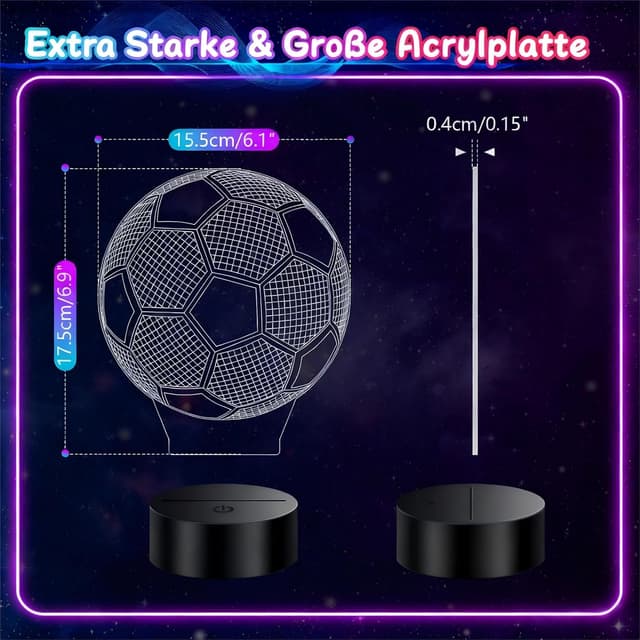 Detalle de Polemera Fußball-Nachtlicht 3D für Kinder mit Fernbedienung, 16 Farben