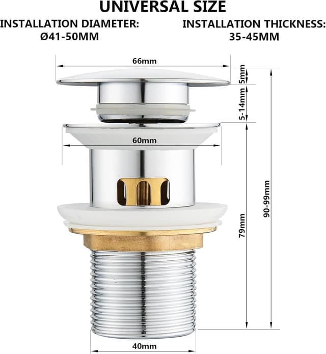 Detalle de kelleria Piletta universale per lavabo bagno con click-clack e troppopieno cromata