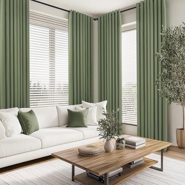 Detalle de Rideaux occultants courts à œillets Topfinel vert sauge L140 x H175 cm (lot de 2) pour chambre