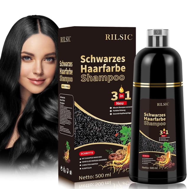 Detalle de BLSFXROE Black Hair Dye Shampoo 3in1 – Sofort-Haarfarbe Schwarz gegen graue Haare, 500 ml