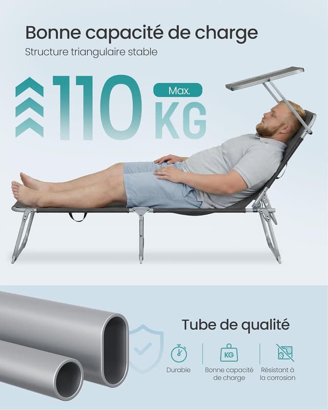 Thumbnail 6 de SONGMICS chaise longue pliable 110 kg