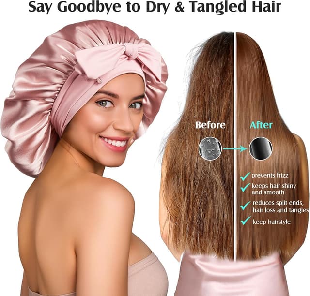 Detalle 2 de Umisleep 22 Momme Mulberry Silk Bonnet (Double Layer) – Non-Slip Sleep Cap Turban with Elastic Tie